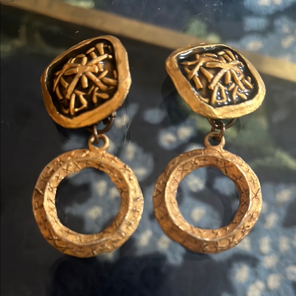 Vintage Katie Hines Gold Dangle Earrings